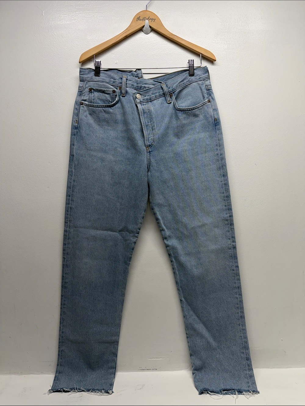 Agolde Criss Cross Jeans Straight Leg Denim Organic Cotton Asymmetrical Blue 30 - Picture 2 of 10